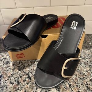 Fitflop Black Slide Sandals with Buckle Detail
